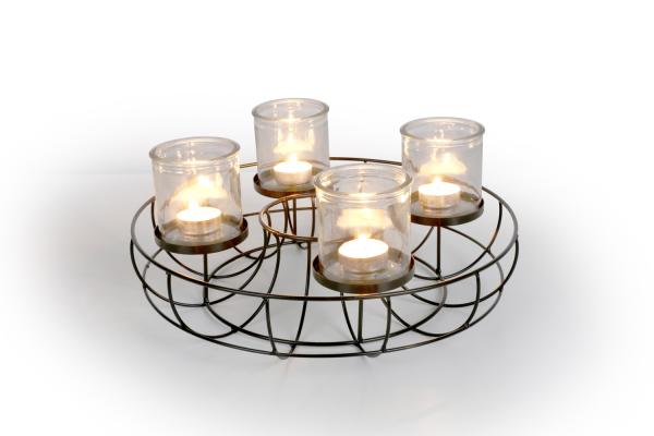 Adventskranz Metall schwarz  mit Gläsern Ø 35cm